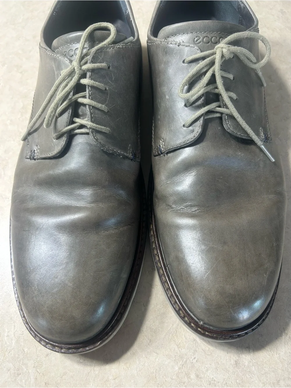 ECCO Men’s Gray Leather Derby Shoes Size 12 Comfort Lace Up Casual Dress